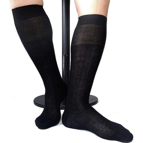 Long Men Striped Socks Cotton Formal Knee Sexy Male Business Host Stocking Classic Fashion Style For Leather Shoes