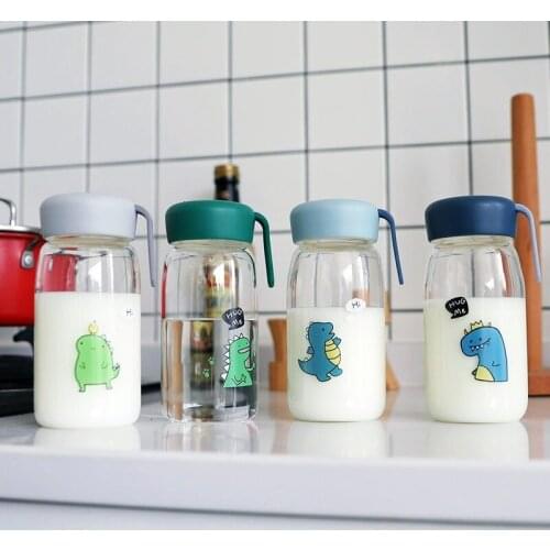 New 350ml Cute Cartoon Animal Dinosaur Drinking Water Cup Student Children Portable Travel Sport Glass Bottle With Lid Drinkware