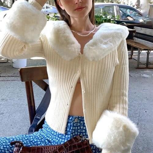 Women Fluff Soft Knitted Coat Sweater 2020 Autumn Winter Female Full Sleeve Button V-neck Lapel Trendy Cardigans Tops Outer Wear