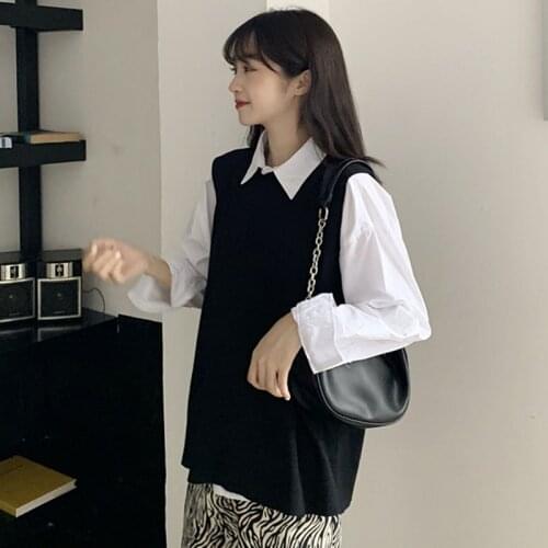 Casual Black Sweater Vest for Women Autumn Winter Black Split Pullover Knitted Vest Sleeveless Vest Gilet Femme