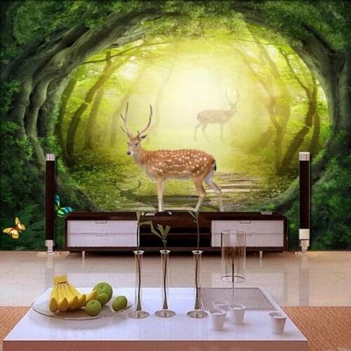 Drop Shipping Custom Wall Mural 3D Stereo Sika Deer Fog Forest Mural Living Room TV Background Wall Restaurant Hotel Wallpaper