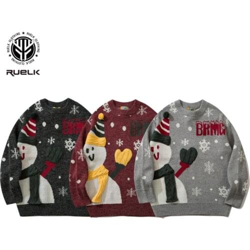 Christmas Snowflake Pullover Men Women Winter Thickening Casual Soft Loose Snowman Print Round Neck Long-sleeved Knitted Sweater