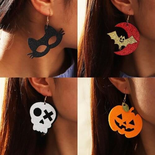 Cute Pumpkin Dangle Earrings for Women Halloween Skull Bat Pendant Earrings Black Cat Drop Jewelry on Ears Halloween Gift 2021