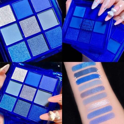 Blue Eyeshadow Palette Makeup Matte Glitter Highly Pigmented Waterproof Palette Eyeshadow Nude Silver Grey Smoky Eyeshadow Set