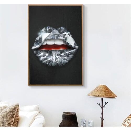 Nordic Canvas Painting Wall Art Sexy Diamond Lips Modern Canvas Wall Pictures For Living Room Decoration Wall Art Poster