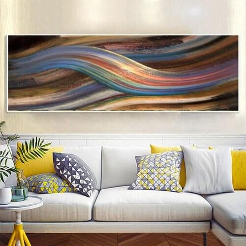 Modern Abstract Rainbow Ribbon Oil on Canvas Painting Posters and Print Wall Art Picture for Living Room Home Decoration
