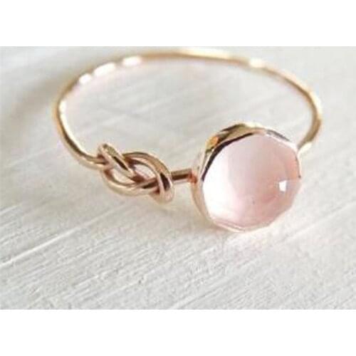 VAGZEB Romantic Rose Gold Color Ring Women Solitaire Pink Stone Princess Party Finger Accessories Fashion Jewelry Ring Cute Gift