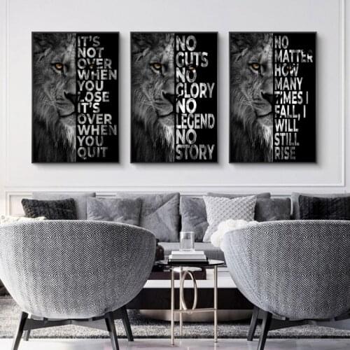 Inspiration Quote Words Never Quit Motivation Artwork Lions Canvas Posters and Prints Modern Home Office Wall Decorative Picture
