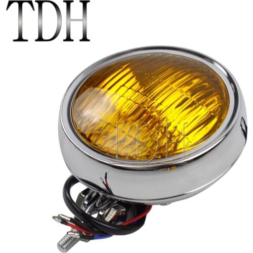 Vintage Amber Lens Motorcycle Aluminum 4.5" Headlight For Harley Cafe Racer Choppers Bobber XS650 Custom Bolt On Front Headlamp