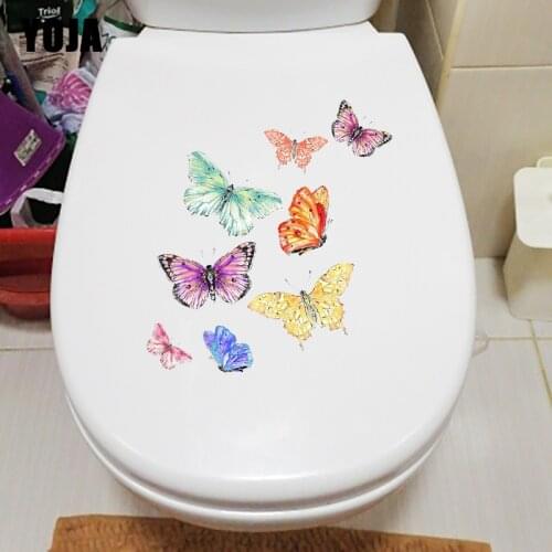 YOJA 21.8×23.7CM Color Hand Drawn Butterfly Cartoon Kids Room Wall Decor Bathroom Toilet Stickers T1-3224