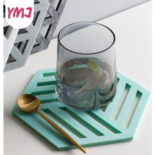 1pcs Creative Felt Coaster Hexagon Hollow Cup Mat Soft Heat Insulated Non Slip Pad Home Hot Drink Holder Desktop Decoration