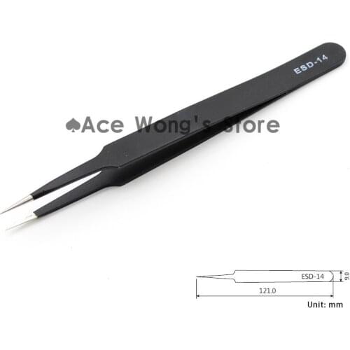 1pcs Precision ESD-14 Tweezers, stainless steel anti-static tweezers Repair Tool Soldering Station Welding Assist