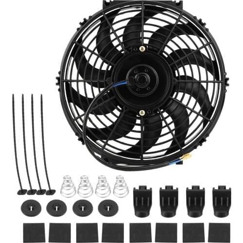 12 Inch Universal Car Slim Push Pull Electric Engine Cooling Fan 12V 80W Car Cooling Fan With Mounting Kit (BLACK)
