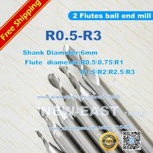 2 Flutes Ball Cutter Nosed End Mill Cutter kit R0.5 - R3 each 5pcs