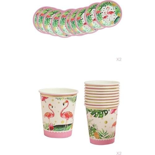 20 Set Tropical Hawaiian Flamingo Disposable Paper Plates Cups Baby Shower Cocktail Party Accessory