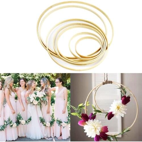 5pcs Bamboo Ring Wedding Decoration 9-30cm Wooden Circle Round Hoop DIY Handmade Flower Wreath Craft Home Decor Hanging Ornament