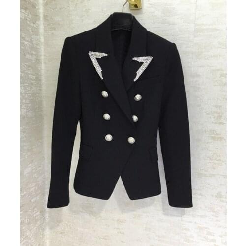 7.14 High quality 2020 Early Autumn New Fashion Boutique Heavy Craft Diamonds Beaded Double Breasted Slim Blazer Coat Women
