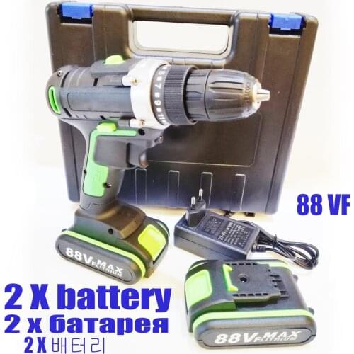 88VF Rechargeable Lithium Battery Screwdriver Household Electric Drill Wrench Driver Double Speed Cordless Drill