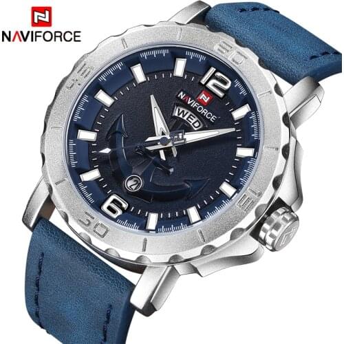 2020 New Top Luxury Brand Naviforce Leather Strap Sports Watches Men Quartz Clock Sports Military Wrist Watch Relogio masculino