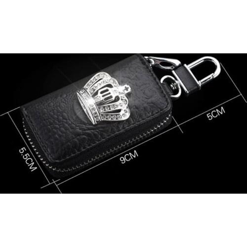 Key Holder Covers Drivers license Bag Crocodile Leather Crystal Crown Car Key Case Key Organizer Storage Bag Brief Zipper Auto