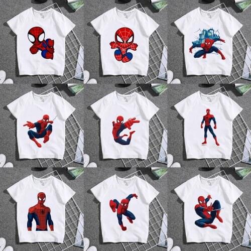 Disney Marvels Spider-Man Avengers Summer Childrens Clothing Hero Cartoon Anime Men And Women T-shirt Round Neck Short Sleeve