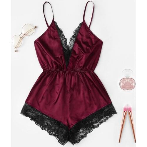 Women Lace Deep V-neck Teddy Bodysuit Bodydoll Halter Backless Jumpsuit Sexy Lingerie Sexy Bodysuit Lace Female Bodysuit Women