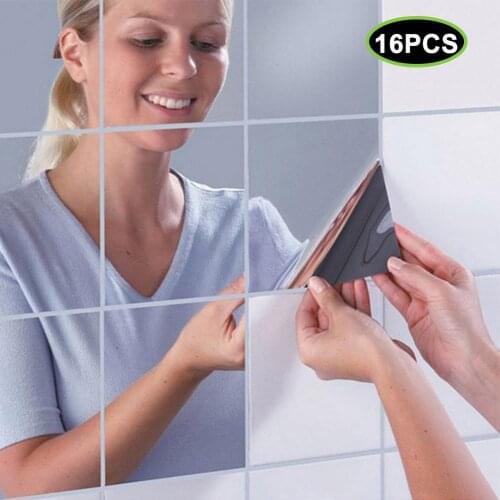 Home Decor 16Pcs Mirror Wall Sticker Square Self Adhesive Mirror Wall Sticker Removable Mirror Sticker Sofa TV Background Decor