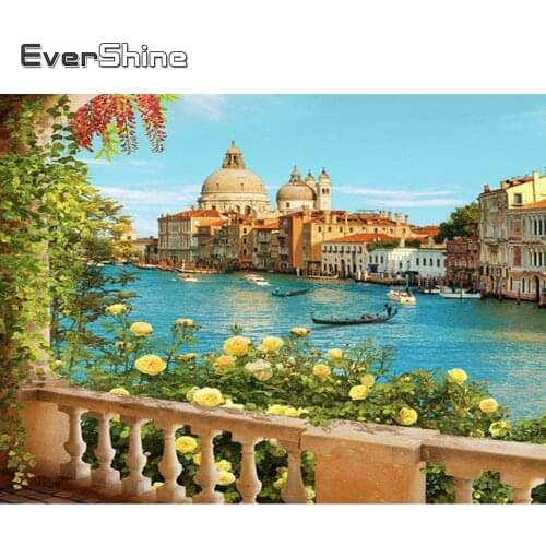 EverShine 5D Diamond Painting Landscape Diamond Embroidery Castal Full Drill Square Mosaic City Rhinestones Decor For Home
