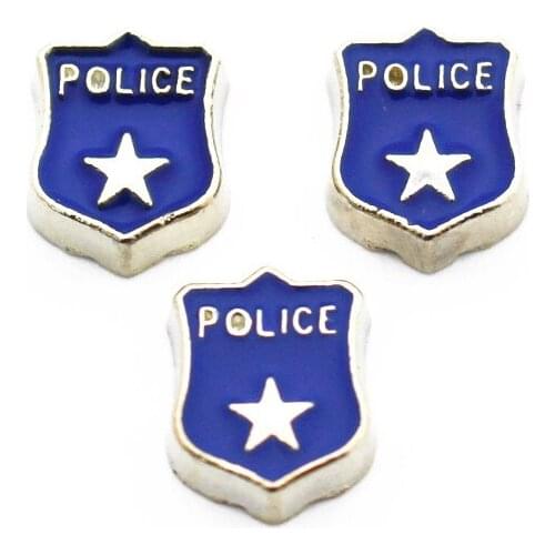Hot Sale 10pcs/lot Enamel Police Badge Floating Charms For Living Glass Memory Floating Lockets Pendant Necklace DIY Jewelry