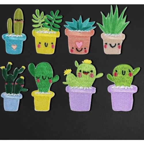A group of cartoon costume embroidery patch cloth stickers cactus plant badge DIY iron on childrens T-shirt stage costume