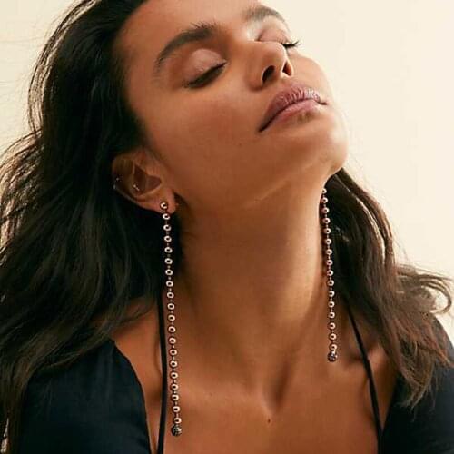 GSOLD Geometric Round Bead Long Tassel Earring Rhinestone Ball Pendant Ear Line Chain Drop Earring Elegant Women Jewelry Gift