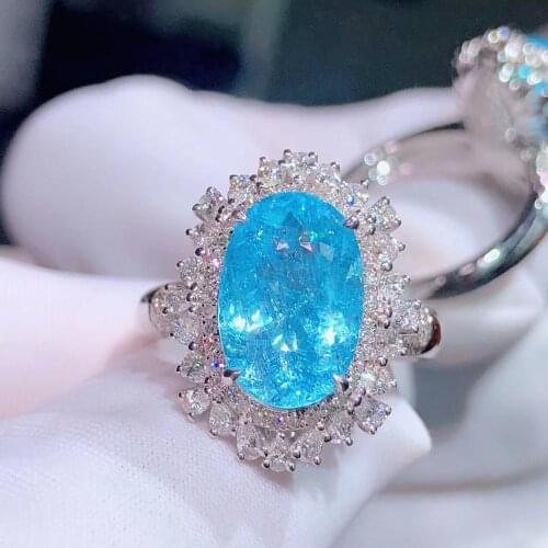 H725 Pure 18K Gold Jewelry Real Paraiba Tourmaline Gemstone 4.55ct Certificate Pendant Necklaces