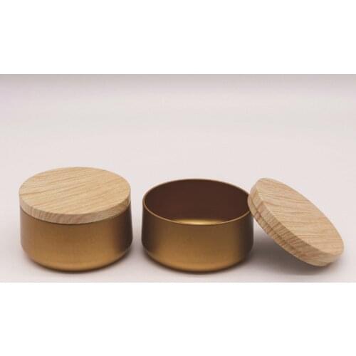 Round Portable Candle Jar Tinplate DIY Empty Aromatherapy Box Table Wooden lid tin box candle iron can Cosmetic tank container