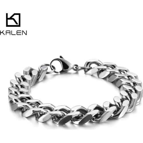 KALEN 14mm Width Chunky Cuban Chain Bracelet Men 316 Stainless Steel 16cm-24cm Multi-Size Link Chain Pulsera Jewellry