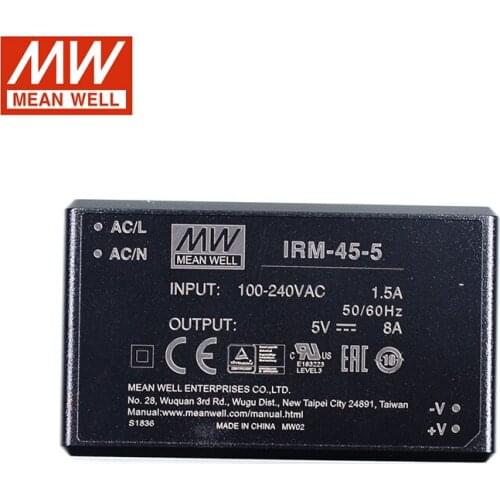 MEAN WELL IRM-45-5 40W PCB assemble Encapsulated Power Module 110V/220V AC to 5V DC 8A 40W Meanwell PCB Module type Power Supply