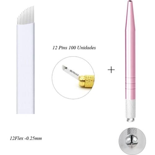 Microblading Needle Eyebrow Tattoo Blades Kit 100 Laminas 12 Flex Tebori Microblading + Caneta Tebori 1pc