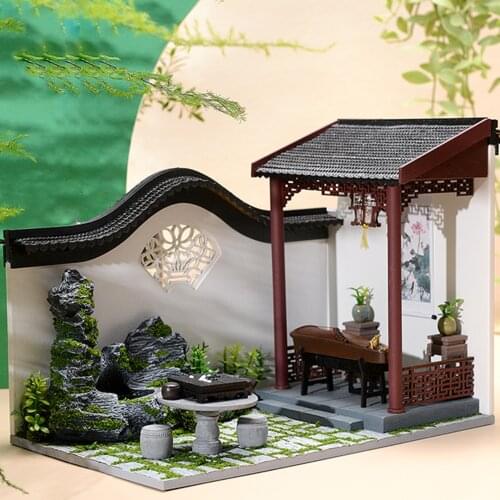 DIY Miniature Dollhouse Chinese Style Architecture Courtyard Wooden Dollhouse With Furniture Assemble Model Kids Christmas Gift