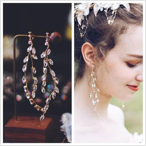 Fashion Rhinestone Bridal Drop Earrings Handmade Crystal Wedding Prom Jewelry Handmade Women Earring