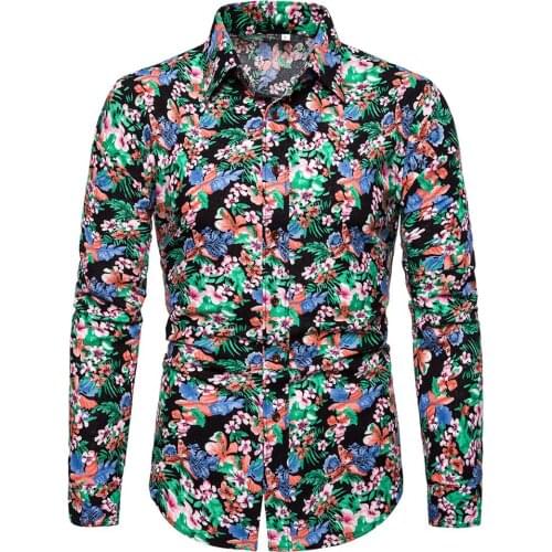 Men New Arrival Mens Fashion Leisure Flower Printing Long-sleeved Shirt Men Casual High Quality Shirt