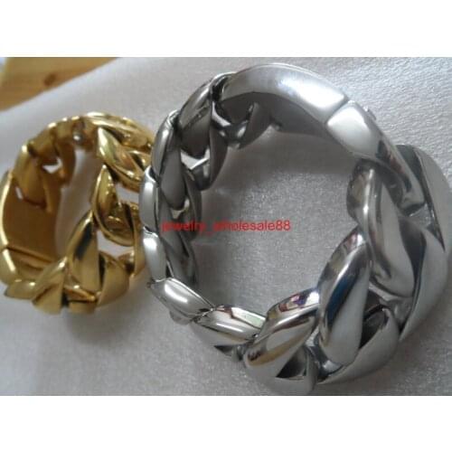 Gold 8.66'' 32mm huge heavy Titanium Steel Biker Cuban Curb Link Chain Bracelet mens bangle high quality
