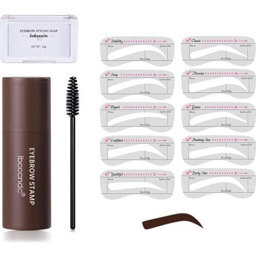 Eyebrow Stamp Shaping Kit With 10 Reusable Eyebrow Stencils Eyebrow Brushes Brow Styling Cream Sweat Resistance Stamp Makeup Kit