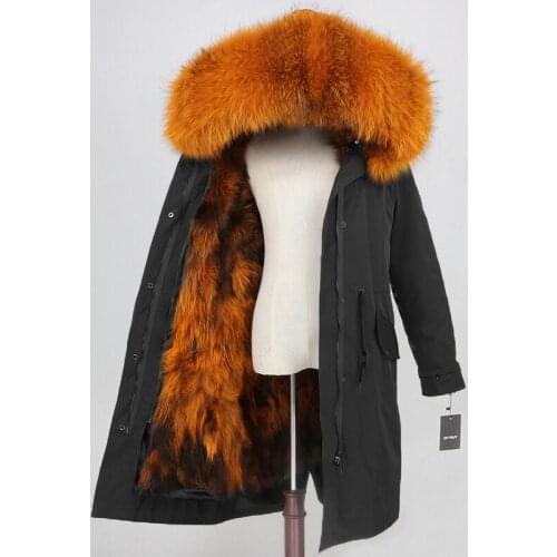Real Fur Coat Brand X-long Parka Waterproof Outerwear Winter Jacket Women Natural Raccoon Fur Hood Fox Fur Liner Detachable