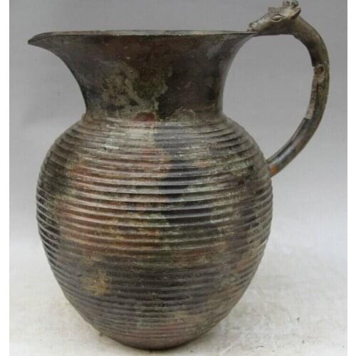 Song voge gem S2197 14" Old Chinese Bronze Beast Handle Ware Water Vessel Wine Wine Tea Pot Flagon