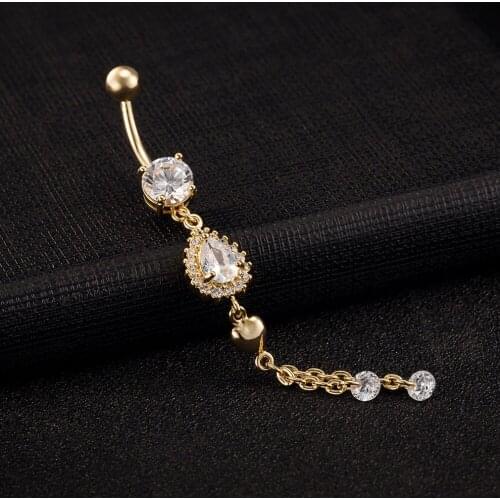 Simple Sexy Round Zircon Style Navel Piercing Gold Heart Medical Stainless Steel Belly Button Ring Charming Body Jewelry