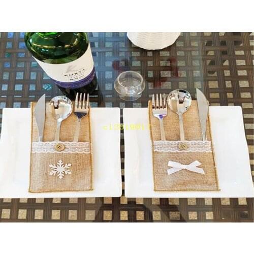Christmas Decorations Cutlery Bag Linen Utensil Holders Knife Fork Bag Table Candy Bag Christmas Party Wedding Supplies