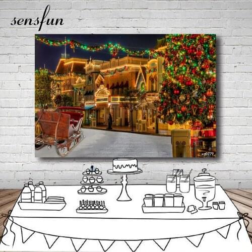 Sensfun Christmas Photography Backgrounds Night Christmas Eve Street Lights Backdrops For Photo Studio Customized