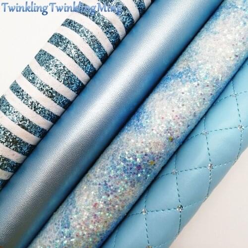 BLUE Glitter Fabirc,Faux Leather Fabric, Plaids Synthetic Leather Fabric Sheets For Bow A4 21x29CM Twinkling Ming XM661