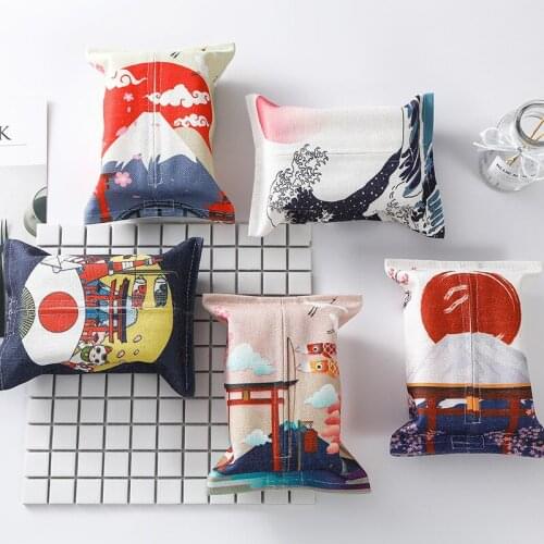 Japanese Ukiyo Pattern Fabric Tissue Box Cover Handkerchief Napkin Holder Cover for Kitchen Car Toilet Tissue Case Container