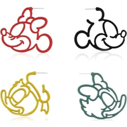 Colorful Mickey Donald Minnie Daisy Statement Stud Earrings For Women 2021 New Trend Cute Cartoon Animal Girls Earrings Jewelry