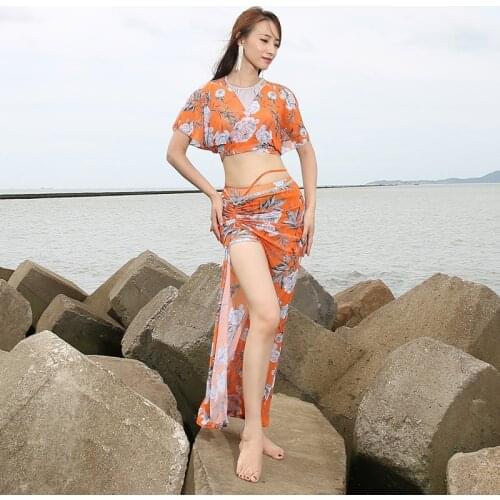 Belly Dance Clothing for women dance outfit belly dancer clothes Violet Floral Costume Set Top and Skirt (with halter)